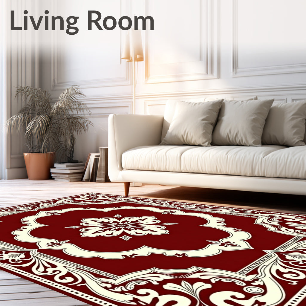Crimson Ivory Ornate Medallion Border Rug