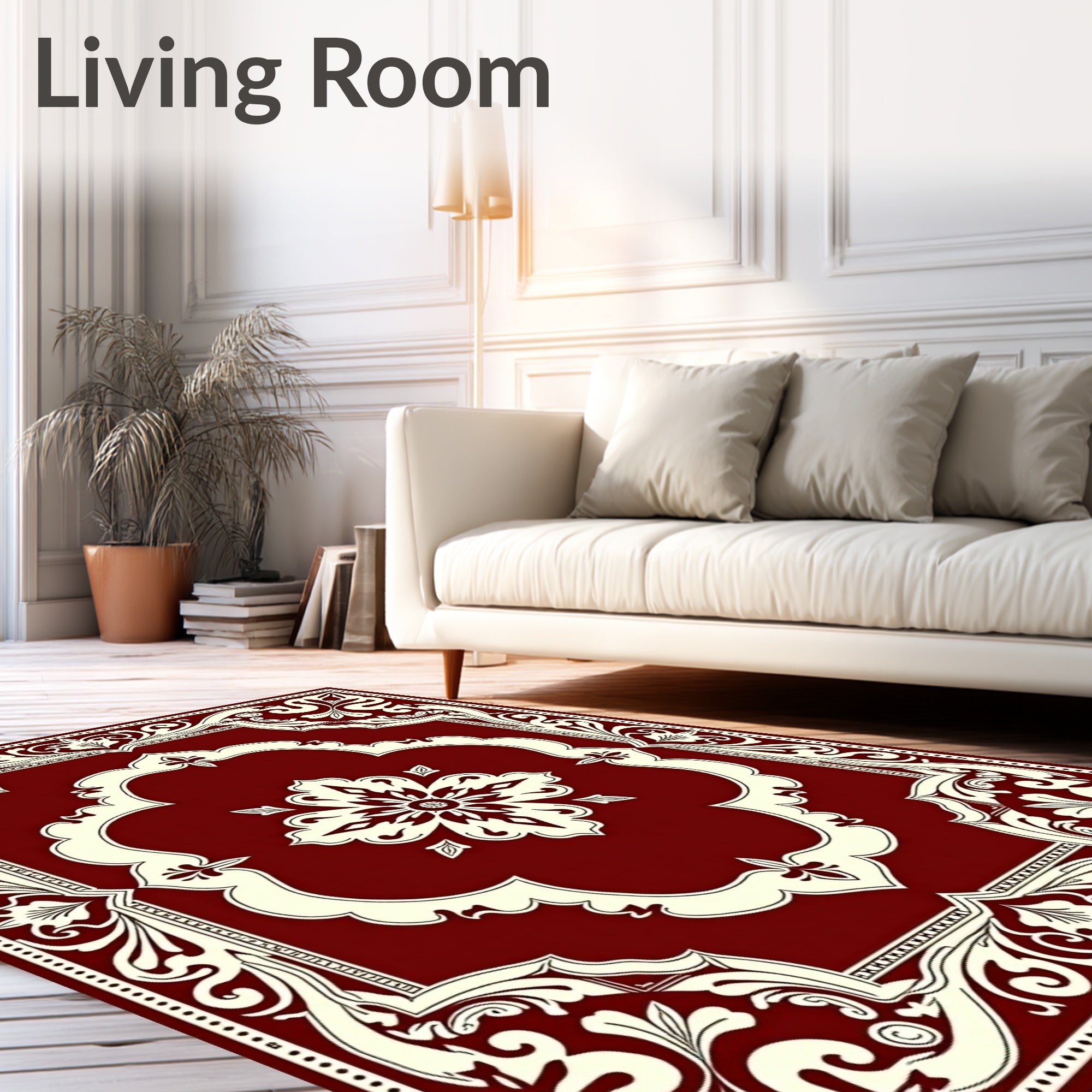 Crimson Ivory Ornate Medallion Border Rug