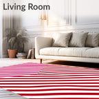 Charming Red Pink Stripe Composition Rug