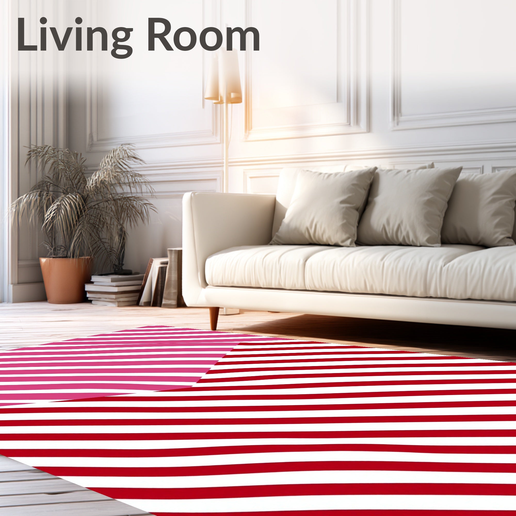 Charming Red Pink Stripe Composition Rug