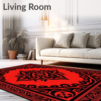 Bold Red Black Intricate Floral Rug