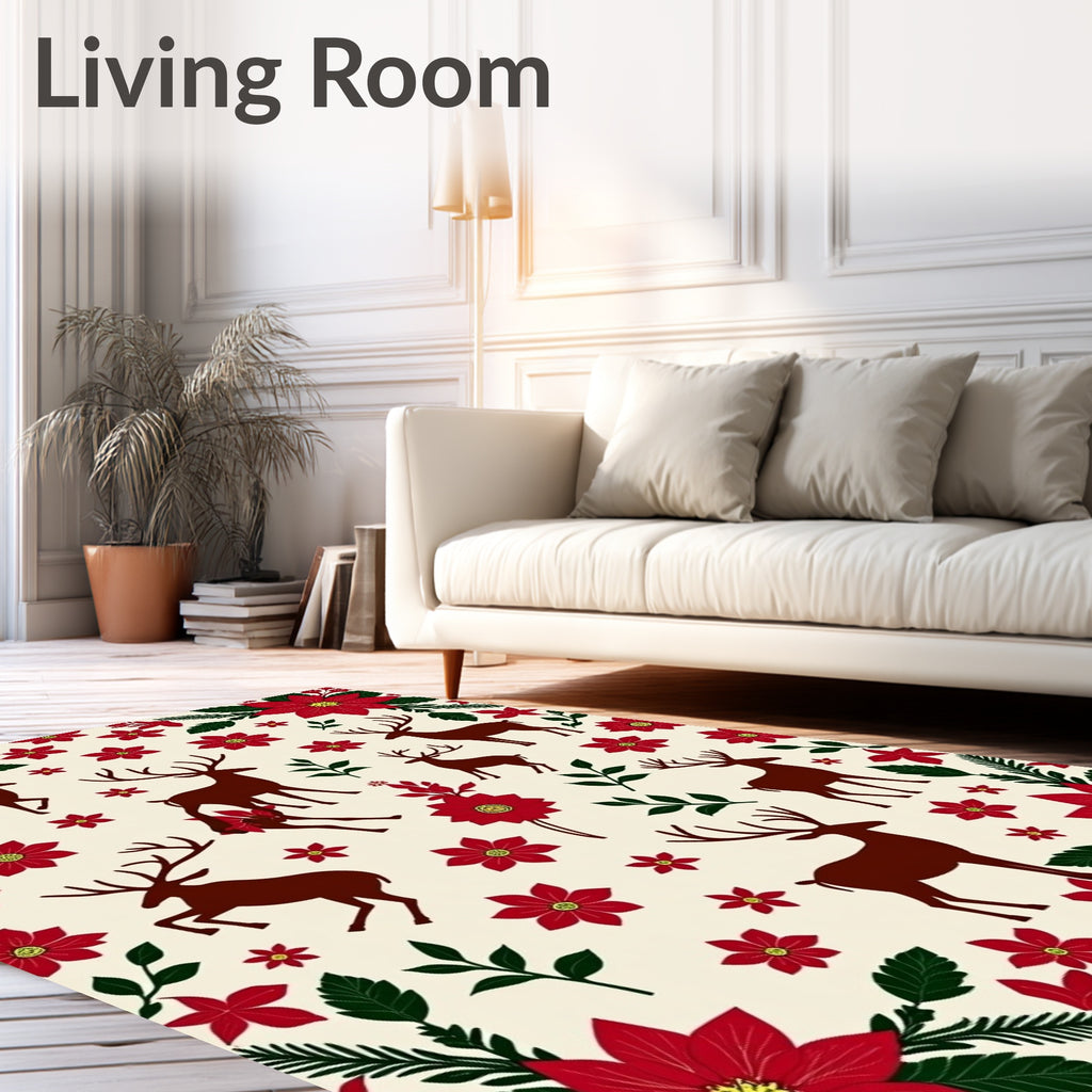 Red Floral Deer Silhouette Repeat Rug