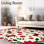 Red Floral Deer Silhouette Repeat Rug