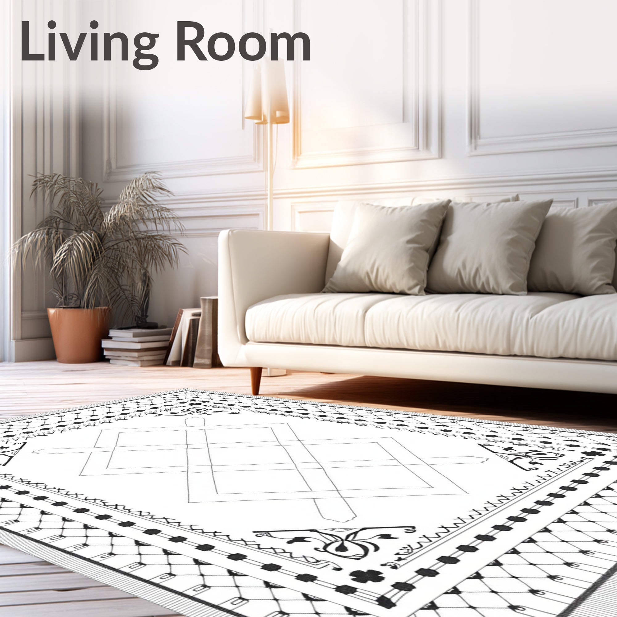 Black White Geometric Interlocking Lines Rug