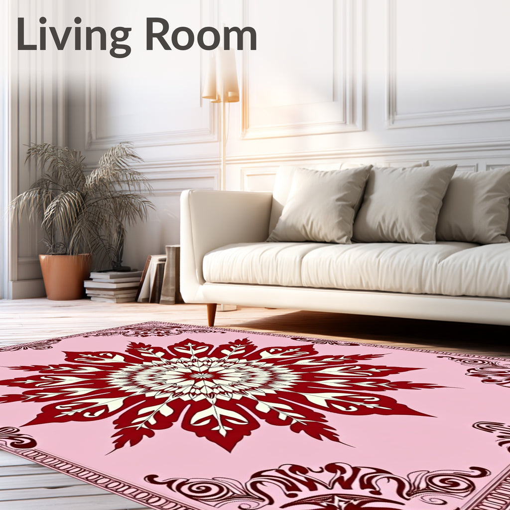 Crimson Floral Medallion Pink Rug