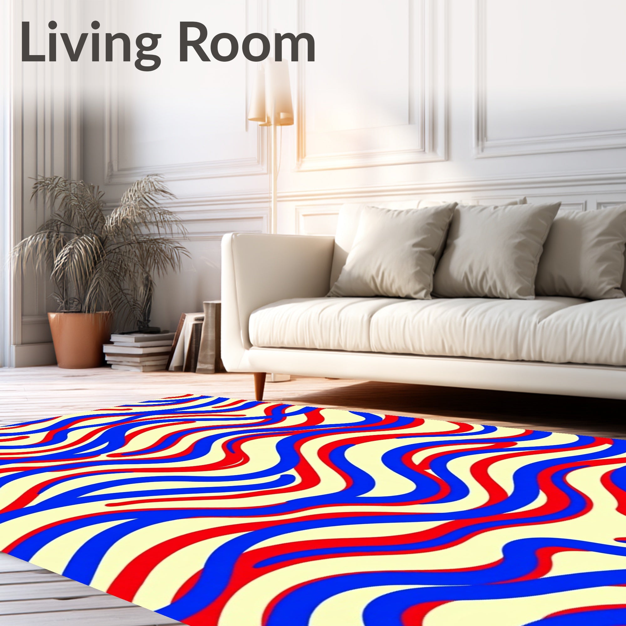 Red Blue Wavy Abstract Lines Rug