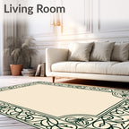 Dark Green Floral Vine Border Rug