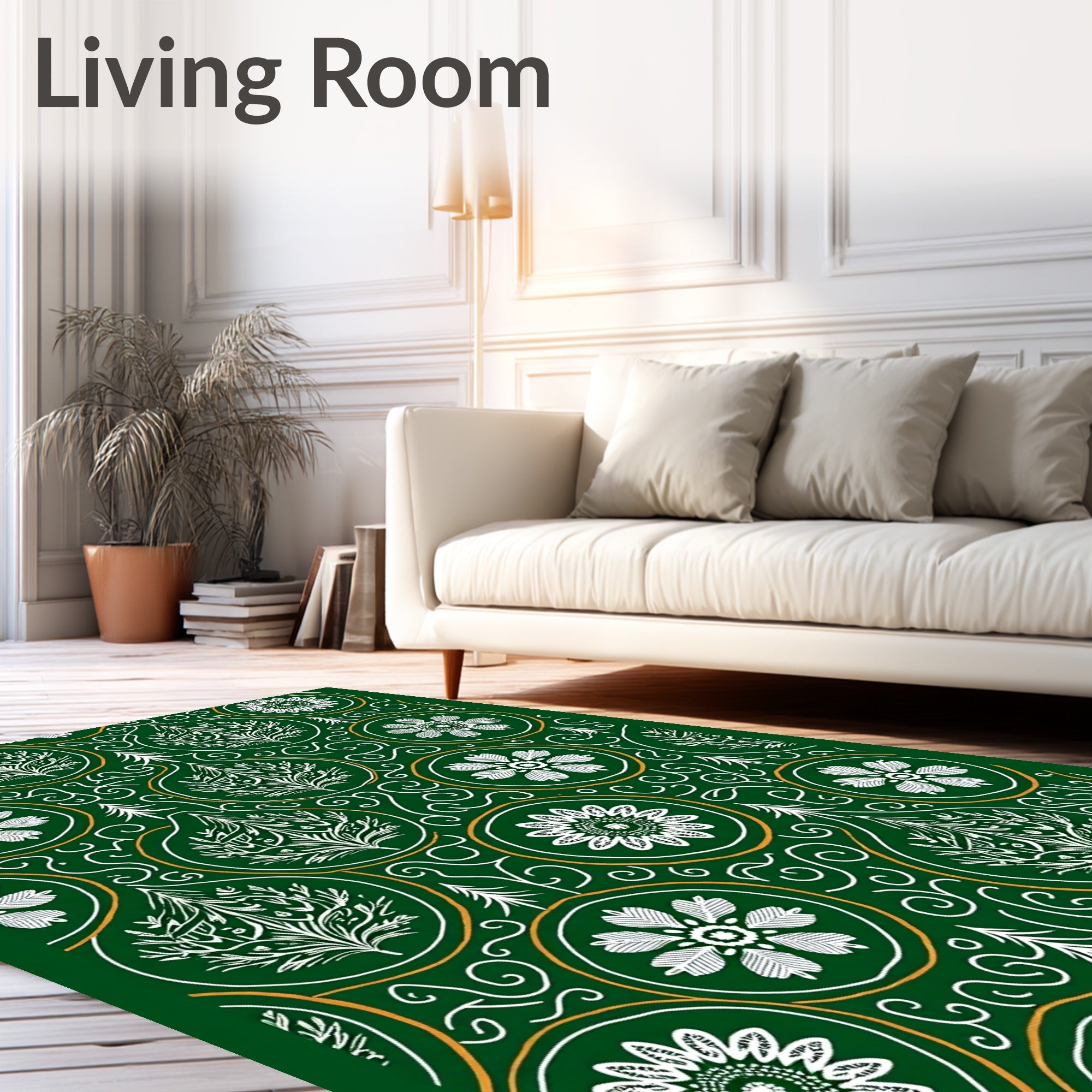 Emerald Green Floral Medallion Trees Rug