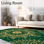Gold Mandala Nature Inspired Dark Green Rug