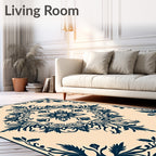 Deep Navy Floral Medallion Cream Rug