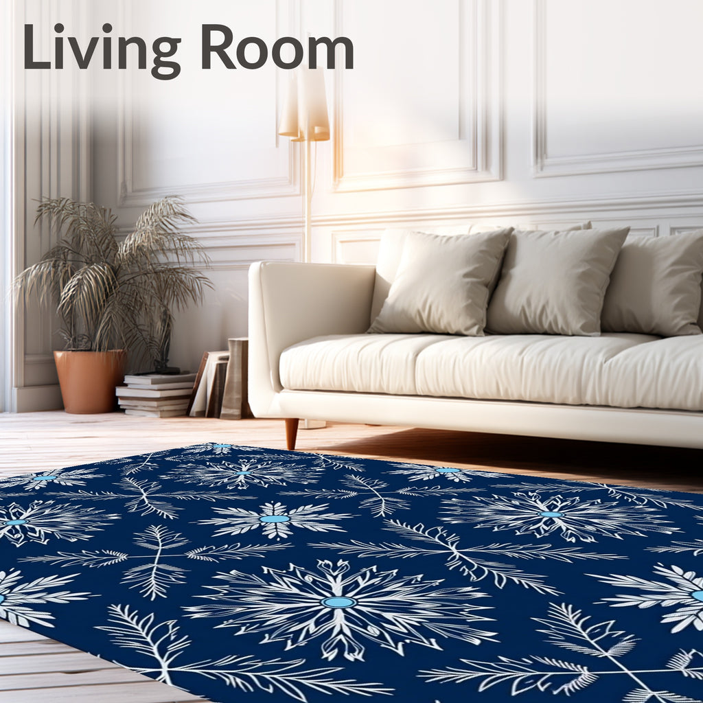 Navy Blue Snowflake Mandala Rug