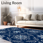 Navy Blue Snowflake Mandala Rug