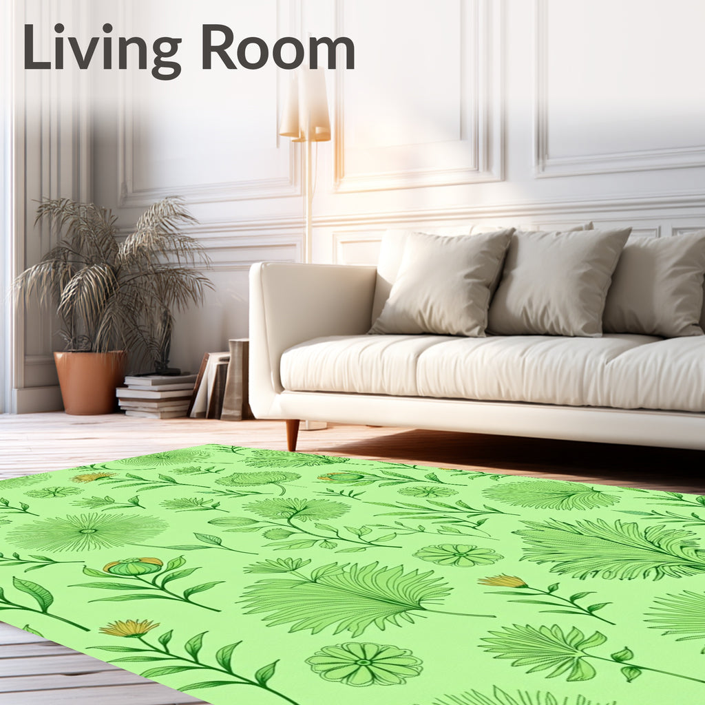 Delicate Green Botanical Nature Meadow Rug