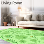 Delicate Green Botanical Nature Meadow Rug