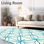 Banded Blue Abstract Floral Arrangement Rug