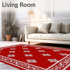 Red White Floral Medallion Border Rug