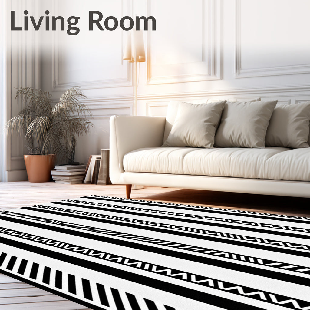 Bold Black White Striped Variety Rug
