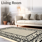 Black Ivory Ornate Scroll Border Rug