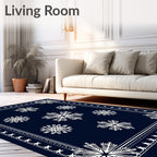 Dark Blue White Snowflake Scatter Rug
