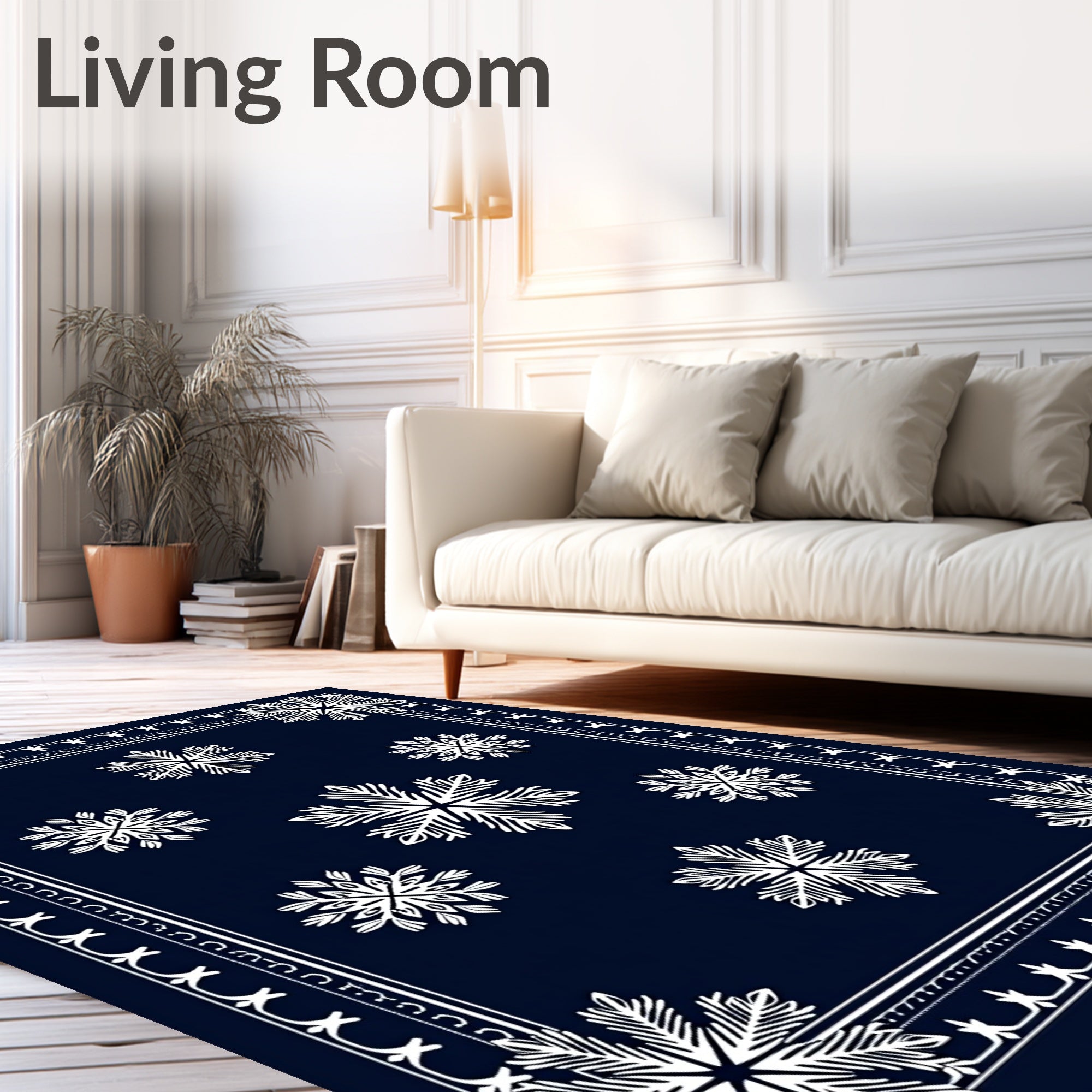 Dark Blue White Snowflake Scatter Rug