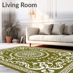 Olive Green Medallion Floral Scroll Rug