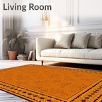 Orange Ochre Line Art Botanical Rug