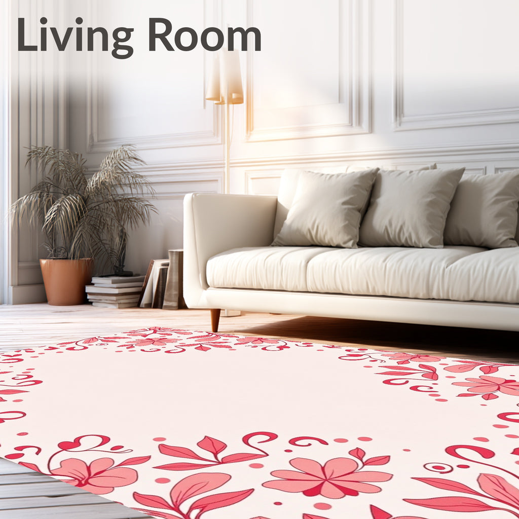 Crimson Floral Vine Border Rug