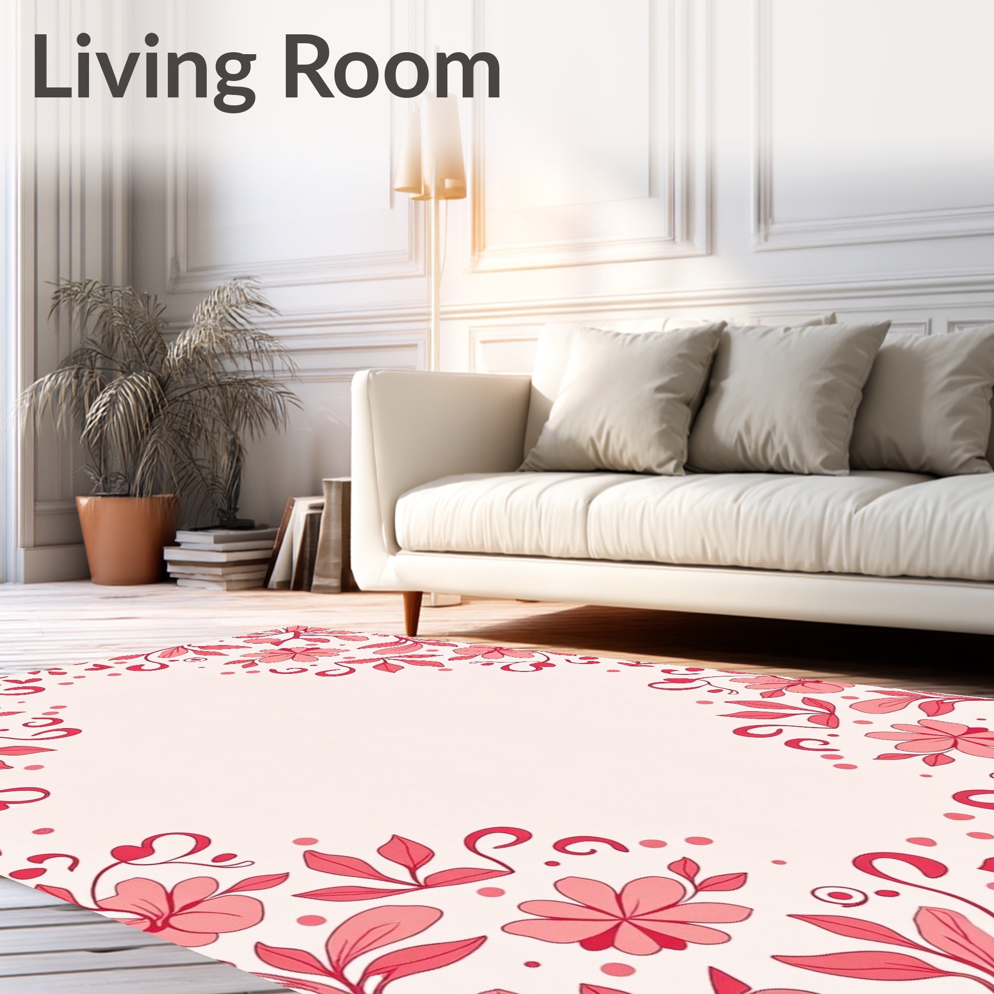 Crimson Floral Vine Border Rug