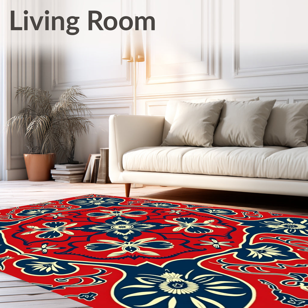 Crimson Navy Floral Medallion Rug