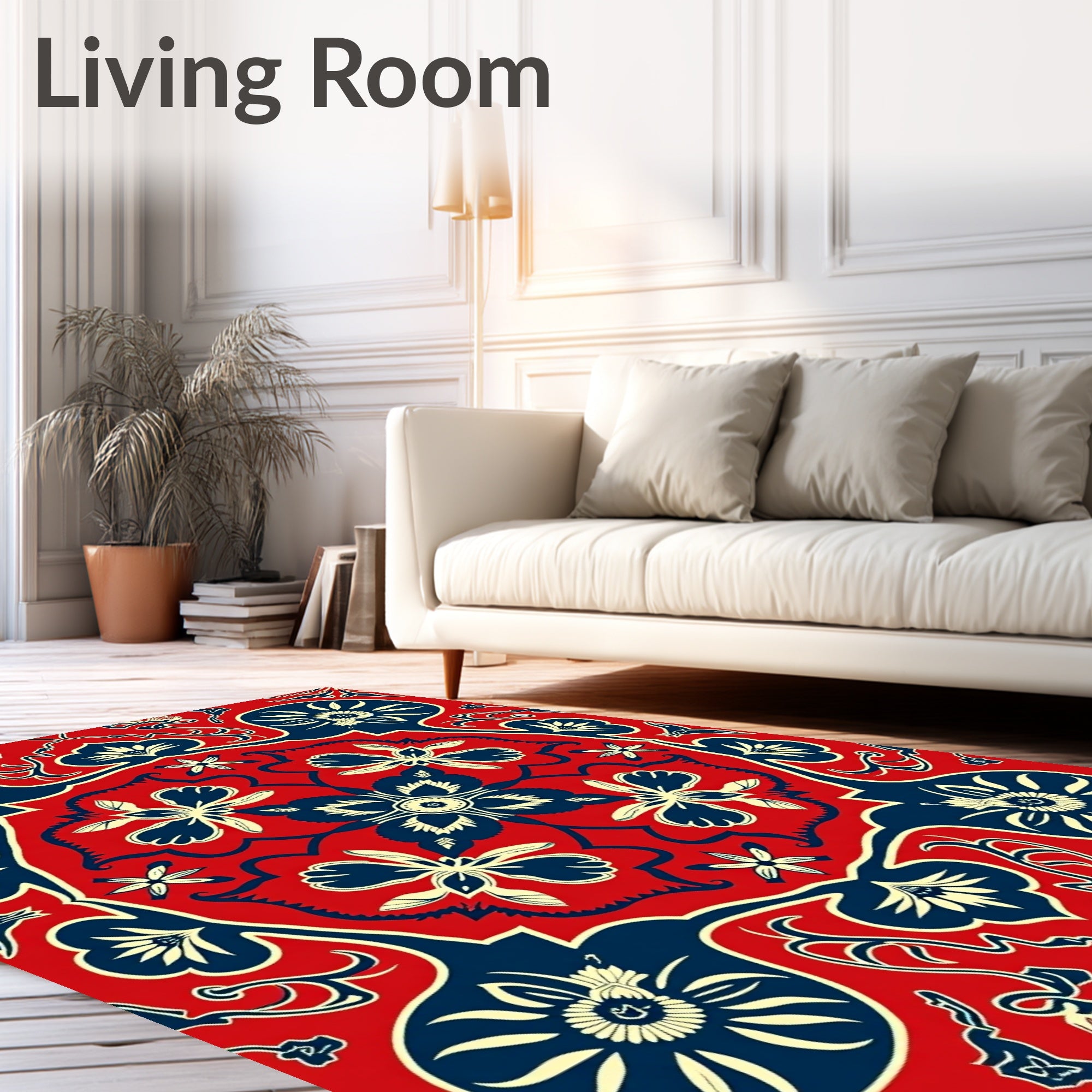 Crimson Navy Floral Medallion Rug