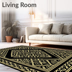 Geometric Gold Abstract Black Medallion Rug