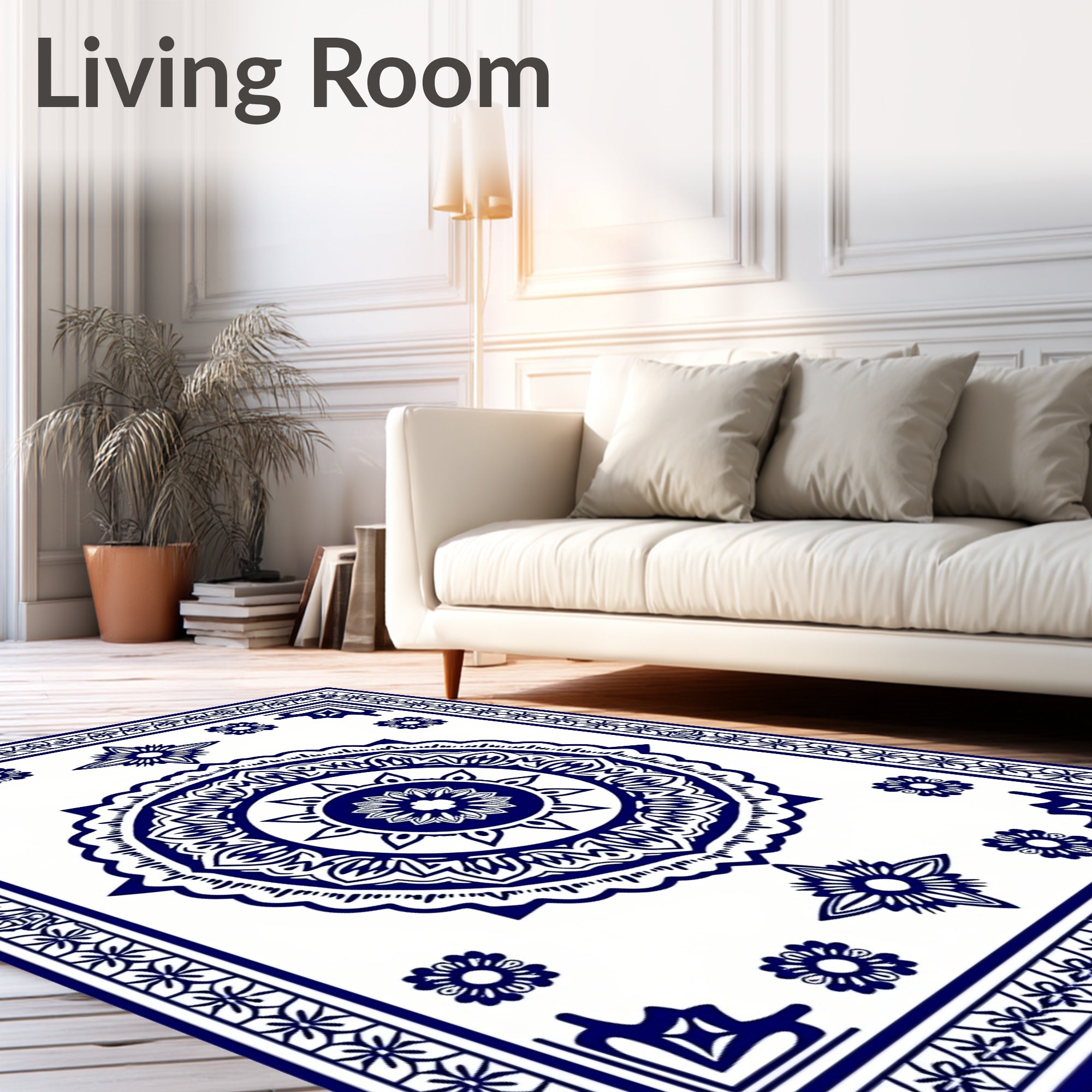 Classic Blue White Medallion Floral Rug