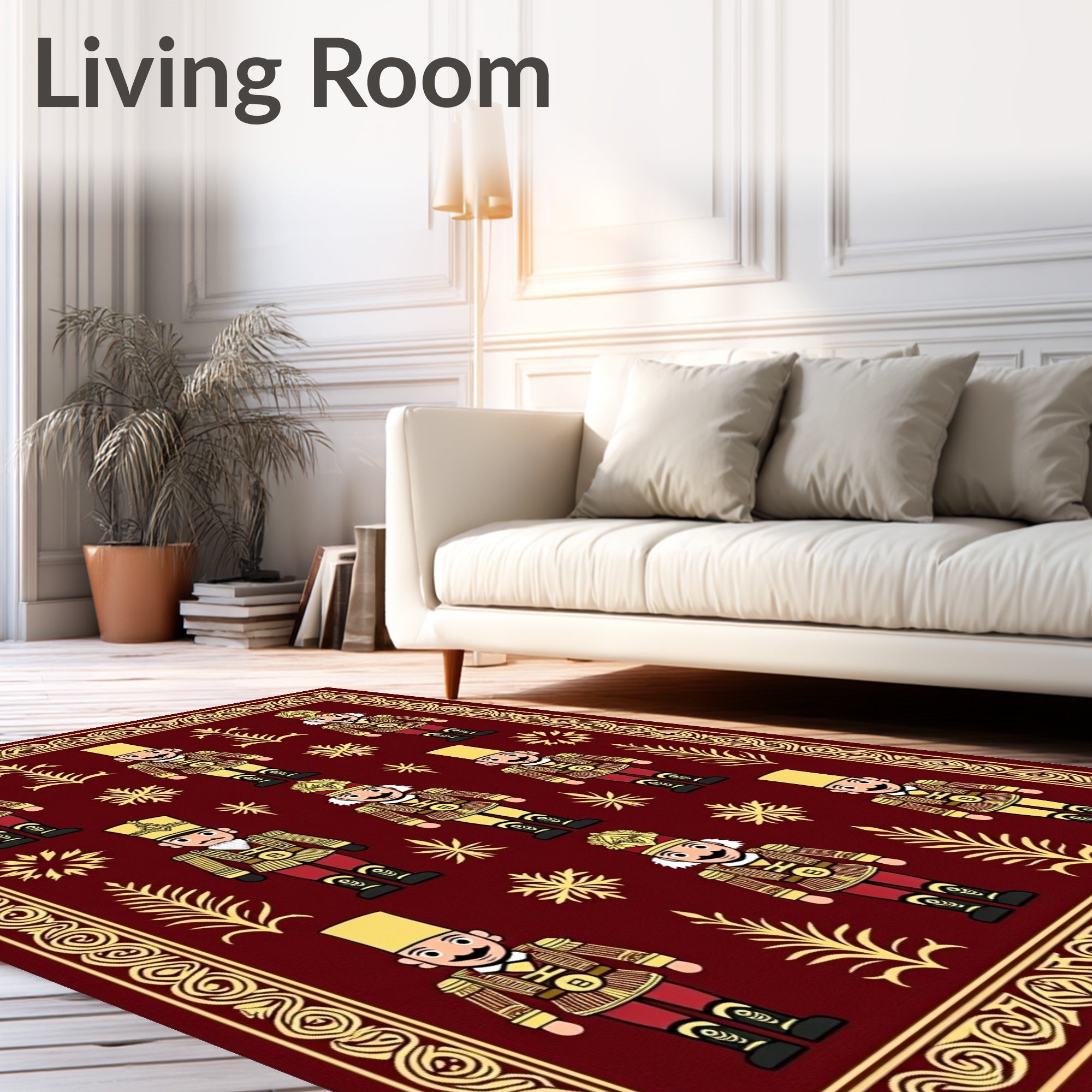 Festive Red Golden Nutcracker Grid Rug