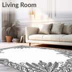 Ornate Black Scrollwork Floral Border Rug