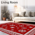 Red White Snowflake Festive Border Rug