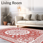 Crimson White Floral Medallion Border Rug