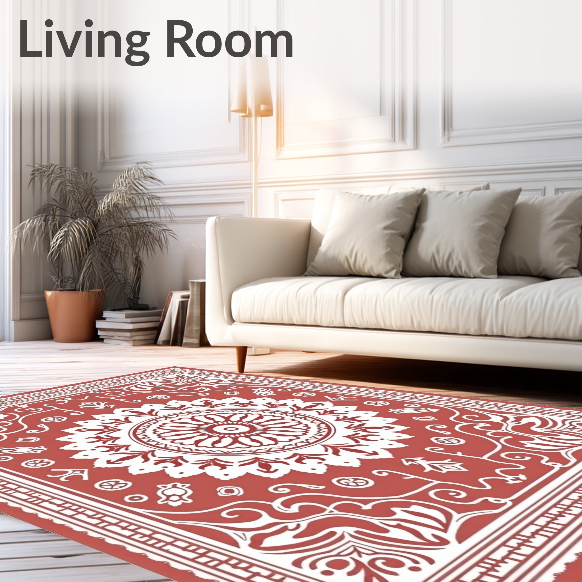 Crimson White Floral Medallion Border Rug