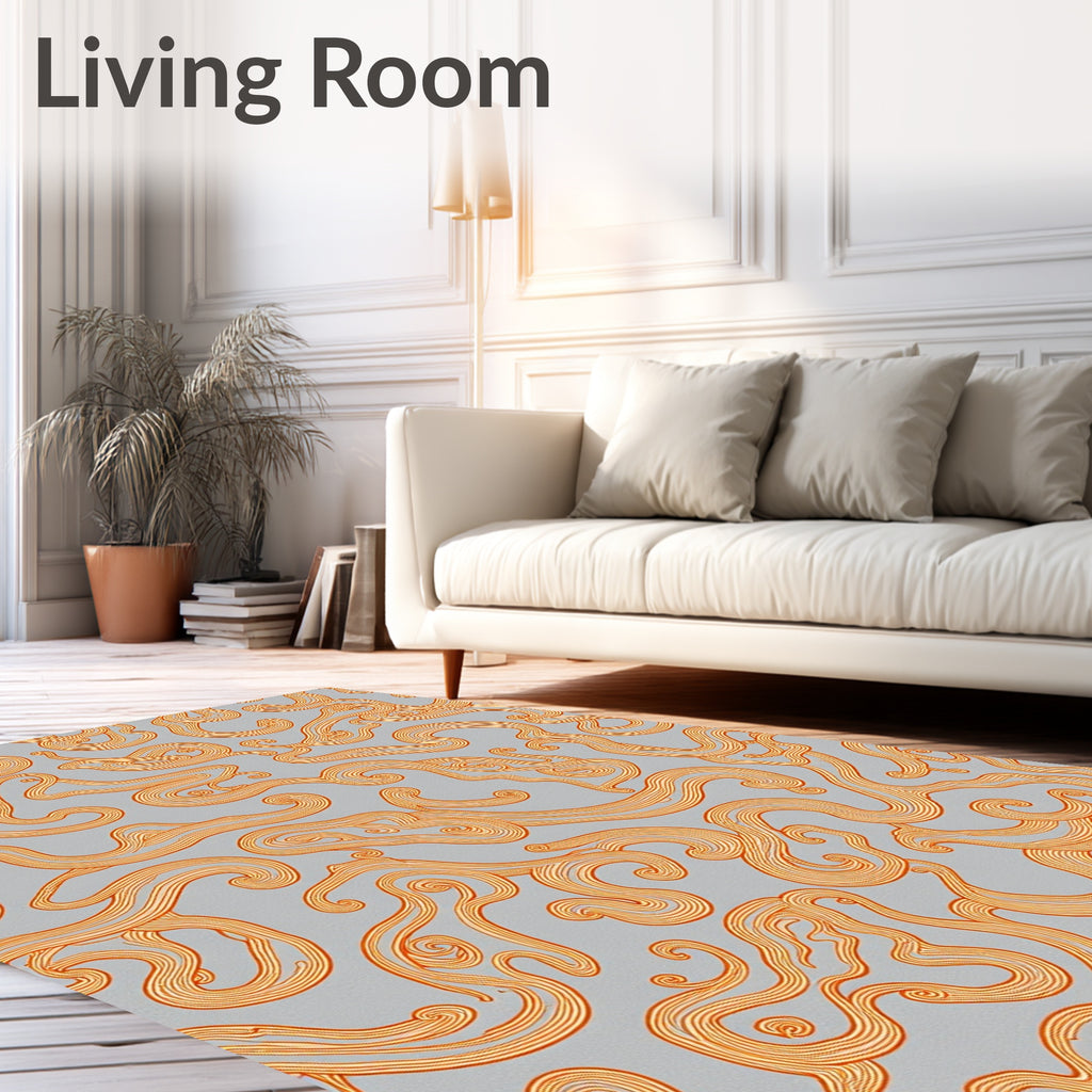 Orange Swirl Abstract Gray Rug