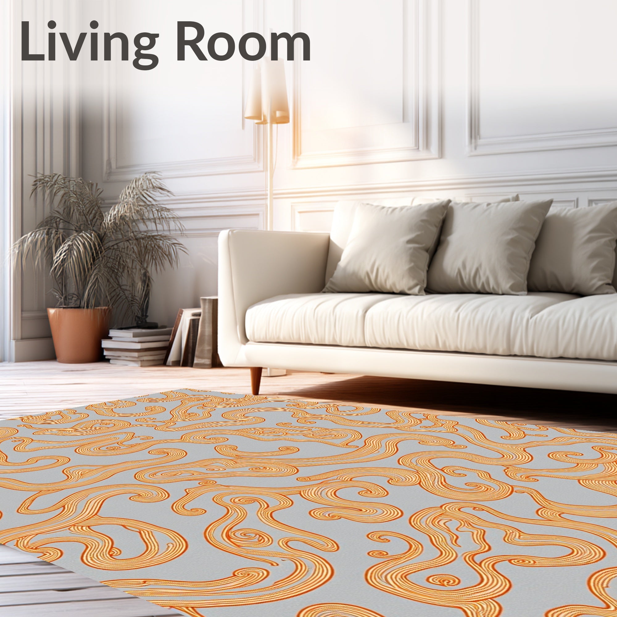 Orange Swirl Abstract Gray Rug