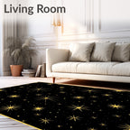 Golden Starburst Black Night Sky Rug
