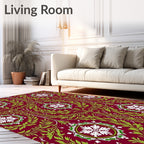 Crimson Green White Floral Vine Medallions Rug