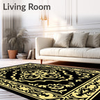 Golden Black Baroque Scrollwork Medallion Rug