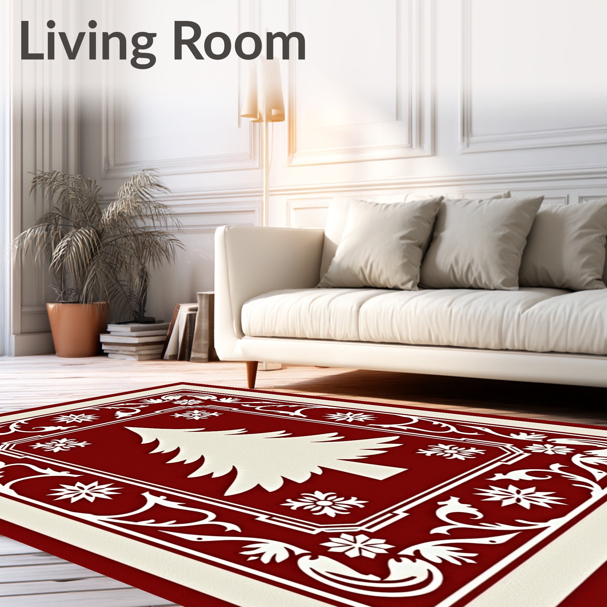 Crimson Tree Framed Floral Rug