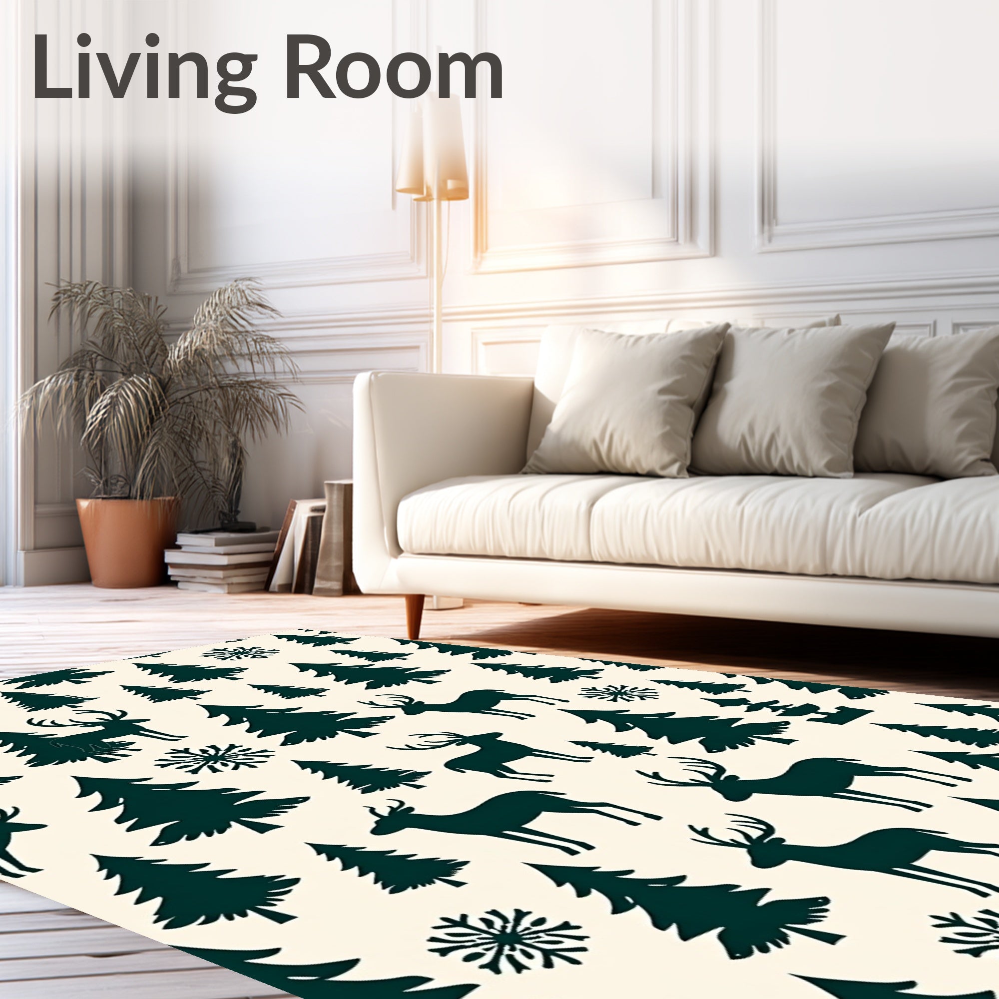 Dark Forest Reindeer Snowflake Scene Rug