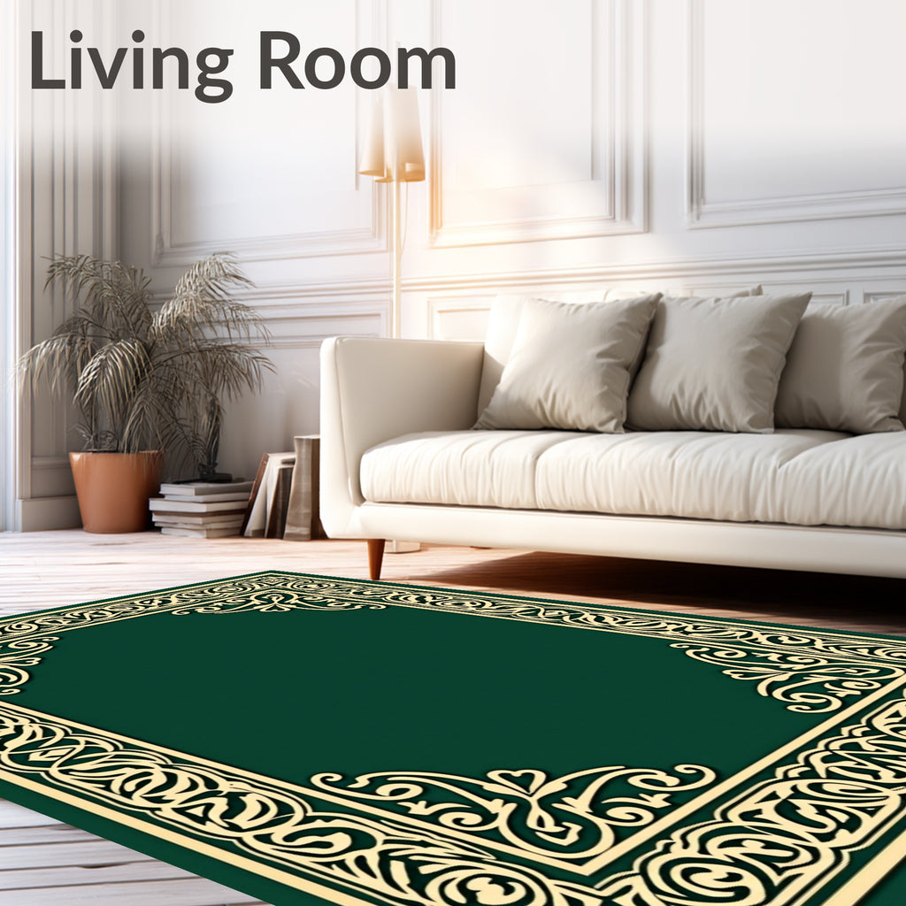 Deep Emerald Green Ornate Border Rug
