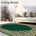 Deep Emerald Green Ornate Border Rug