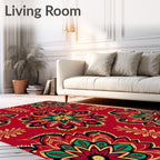 Crimson Emerald Golden Mandala Blooms Rug