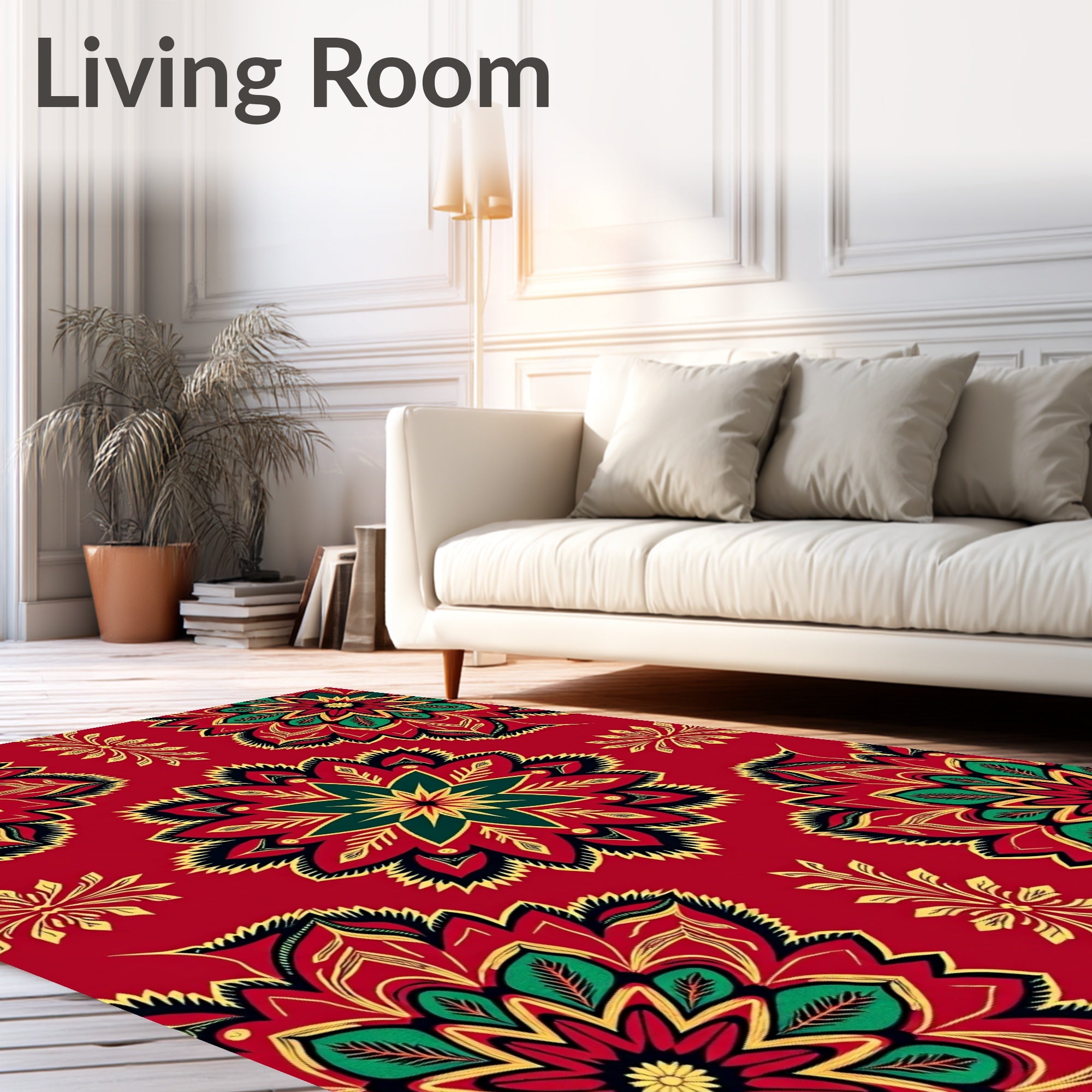 Crimson Emerald Golden Mandala Blooms Rug