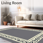 Cream and Charcoal Intertwined Border Rug