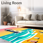 Coastal Lighthouse Beach Sunset Seashells Rug